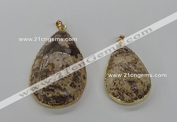 CGP3441 30*45mm - 35*55mm flat teardrop ocean agate pendants