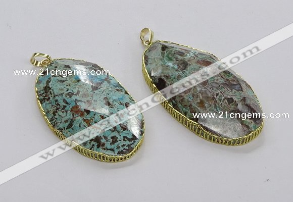 CGP3469 30*50mm - 35*55mm faceted oval ocean agate pendants