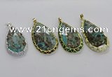 CGP3480 30*50mm - 35*55mm faceted flat teardrop ocean agate pendants