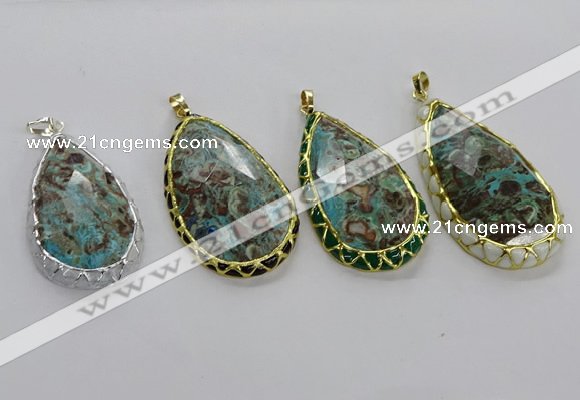 CGP3480 30*50mm - 35*55mm faceted flat teardrop ocean agate pendants