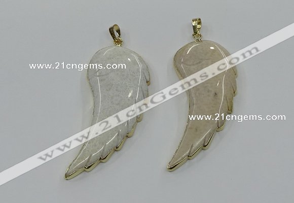 CGP3491 22*45mm - 25*50mm wing-shaped fossil coral pendants