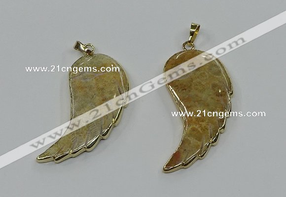 CGP3492 22*45mm - 25*50mm wing-shaped fossil coral pendants