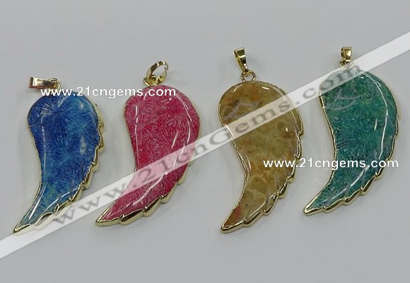 CGP3497 22*45mm - 25*50mm wing-shaped fossil coral pendants