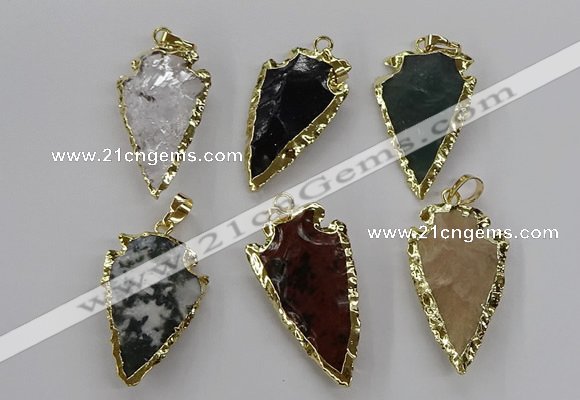 CGP3508 20*30mm - 22*40mm arrowhead mixed gemstone pendants