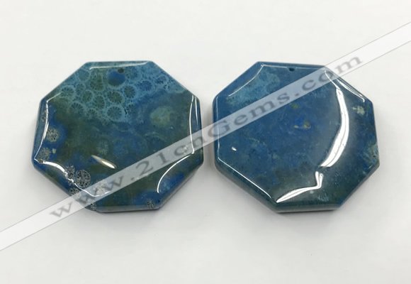 CGP3549 50mm - 53mm octagonal chrysanthemum agate slab pendants