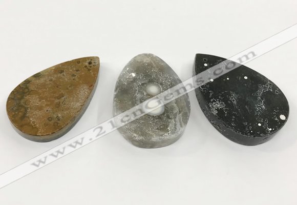 CGP3559 32*48mm - 40*60mm flat teardrop ocean agate slab pendants
