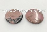 CGP3624 48mm - 51mm flat round rhodochrosite gemstone pendants