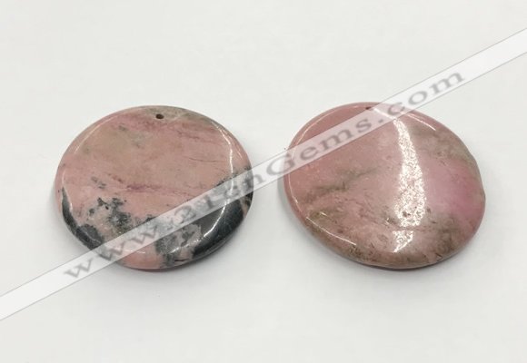 CGP3624 48mm - 51mm flat round rhodochrosite gemstone pendants