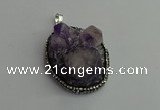 CGP365 30*40mm - 35*45mm freeform crystal glass & amethyst pendants