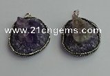 CGP366 30*40mm - 35*45mm freeform crystal glass & amethyst pendants