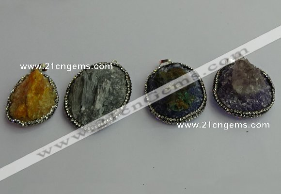 CGP370 30*40mm - 35*45mm freeform crystal glass & gemstone pendants