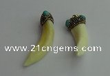 CGP387 10*55mm - 15*60mm horn wolf tooth & turquoise pendants