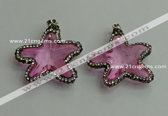 CGP508 35*35mm star crystal glass pendants wholesale