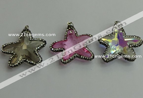 CGP509 35*35mm star crystal glass pendants wholesale