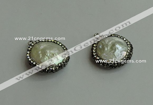 CGP545 16mm - 18mm flat round pearl pendants wholesale