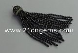 CGP682 3mm faceted round handmade hematite beaded tassel pendants