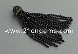 CGP682 3mm faceted round handmade hematite beaded tassel pendants