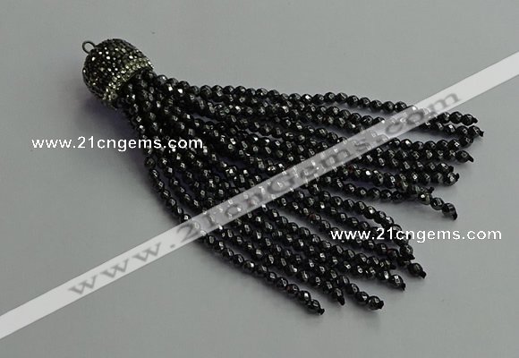 CGP682 3mm faceted round handmade hematite beaded tassel pendants