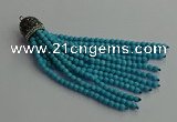 CGP684 4mm faceted round handmade turquoise beaded tassel pendants