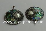 CGP710 45mm flat round abalone shell & shell pearl pendants