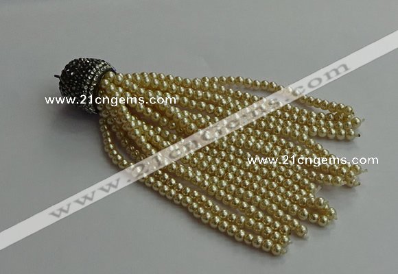 CGP718 3mm round handmade glass beaded tassel pendants wholesale