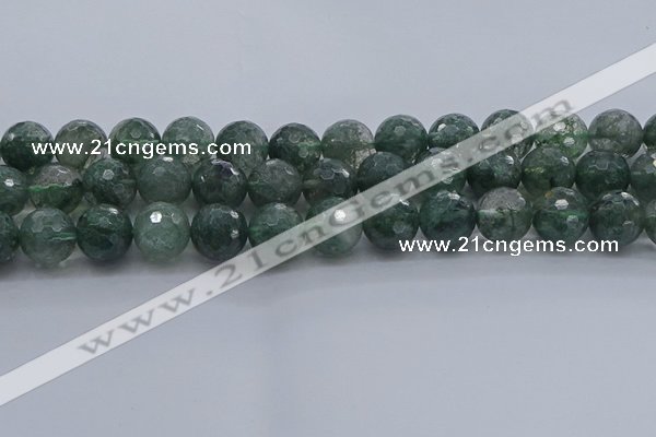 CGQ525 15.5 inches 14mm faceted round imitation green phantom quartz beads