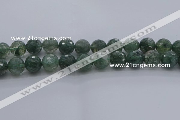 CGQ526 15.5 inches 16mm faceted round imitation green phantom quartz beads