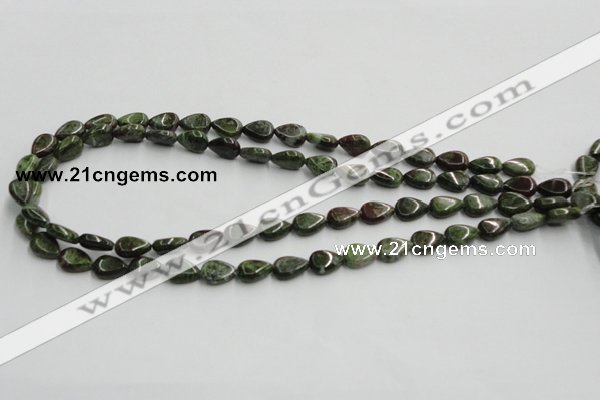 CGR08 16 inches 8*12mm flat teardrop green rain forest stone beads