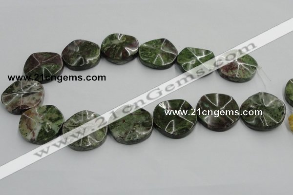 CGR21 16 inches 30mm wavy coin green rain forest stone beads wholesale