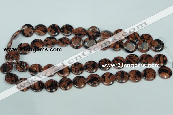 CGS209 15.5 inches 16mm flat round blue & brown goldstone beads wholesale