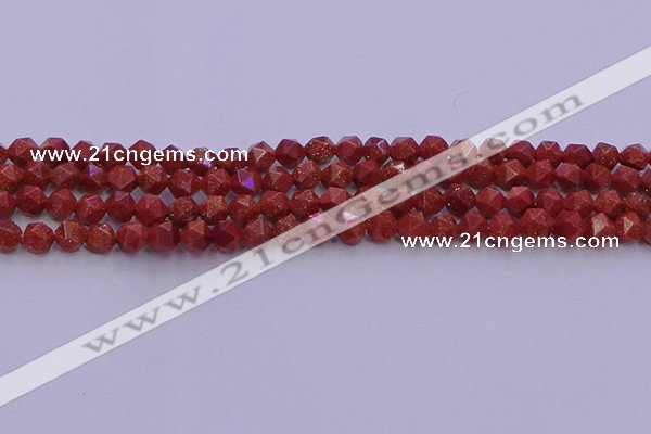 CGS451 15.5 inches 6mm faceted nuggets goldstone beads wholesale