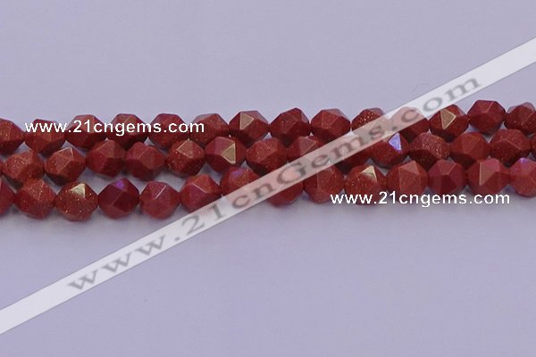 CGS453 15.5 inches 10mm faceted nuggets goldstone beads wholesale