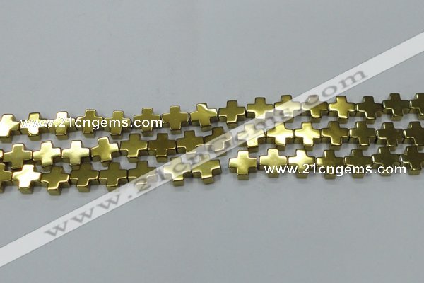 CHE1008 15.5 inches 10*10mm cross plated hematite beads wholesale