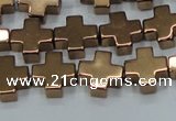 CHE1009 15.5 inches 10*10mm cross plated hematite beads wholesale