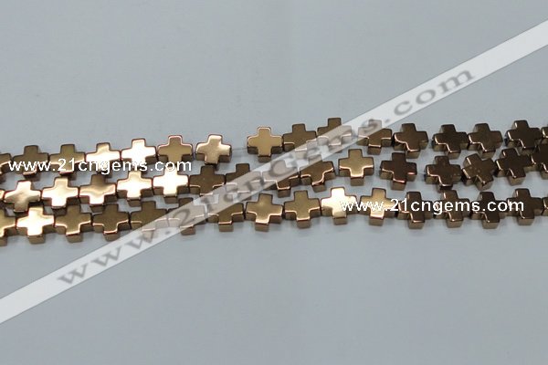 CHE1009 15.5 inches 10*10mm cross plated hematite beads wholesale