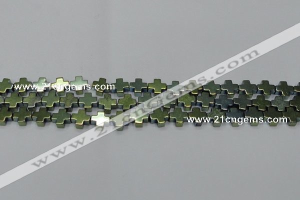 CHE1010 15.5 inches 10*10mm cross plated hematite beads wholesale