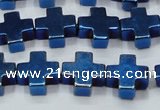 CHE1012 15.5 inches 10*10mm cross plated hematite beads wholesale