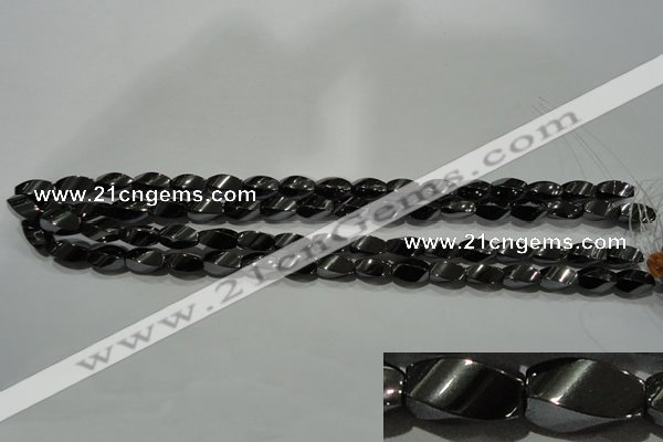 CHE161 15.5 inches 6*12mm twisted rice hematite beads