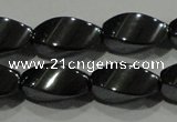 CHE162 15.5 inches 7*14mm twisted rice hematite beads