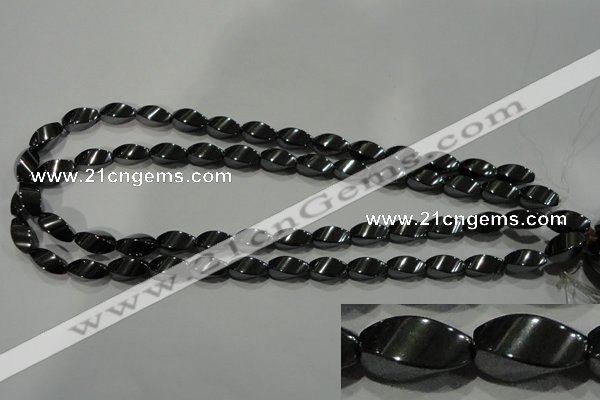 CHE162 15.5 inches 7*14mm twisted rice hematite beads