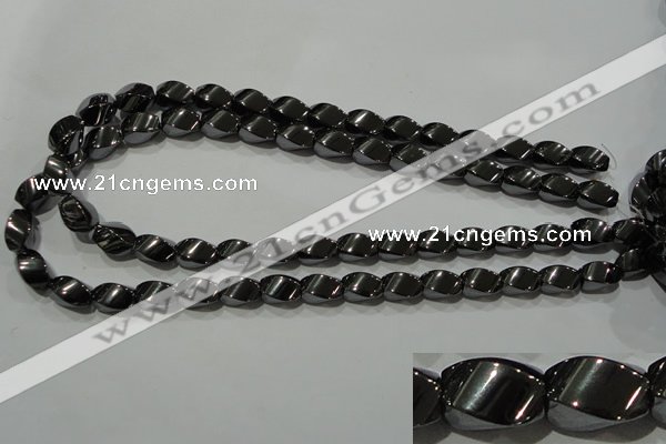 CHE163 15.5 inches 8*12mm twisted rice hematite beads