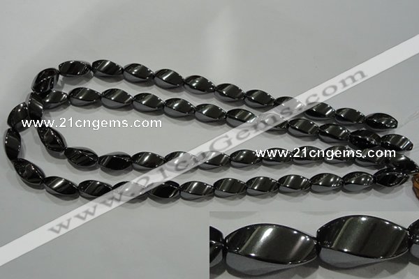 CHE164 15.5 inches 8*16mm twisted rice hematite beads