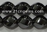 CHE166 15.5 inches 10*12mm twisted rice hematite beads