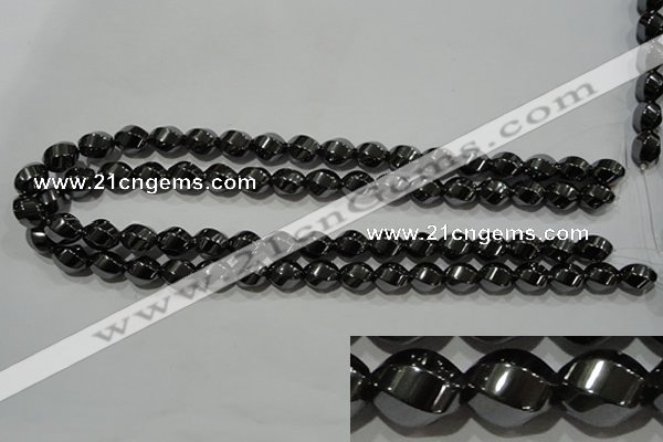 CHE166 15.5 inches 10*12mm twisted rice hematite beads