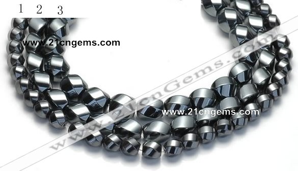 CHE22 16 inches twisted pebble shape hematite beads wholesale