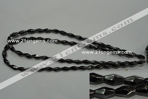 CHE220 15.5 inches 6*12mm faceted rice hematite beads wholesale