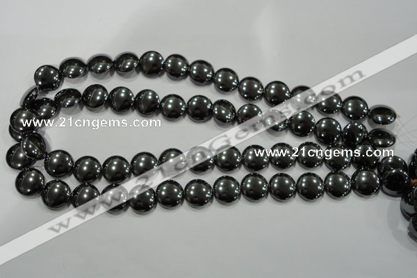 CHE274 15.5 inches 14mm flat round hematite beads wholesale