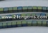 CHE444 15.5 inches 3*3mm cube matte plated hematite beads wholesale