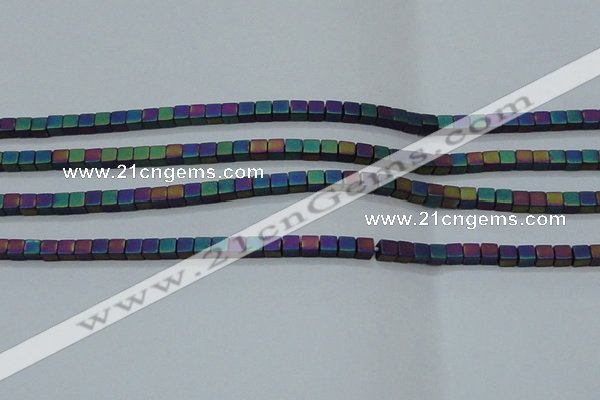 CHE445 15.5 inches 3*3mm cube matte plated hematite beads wholesale