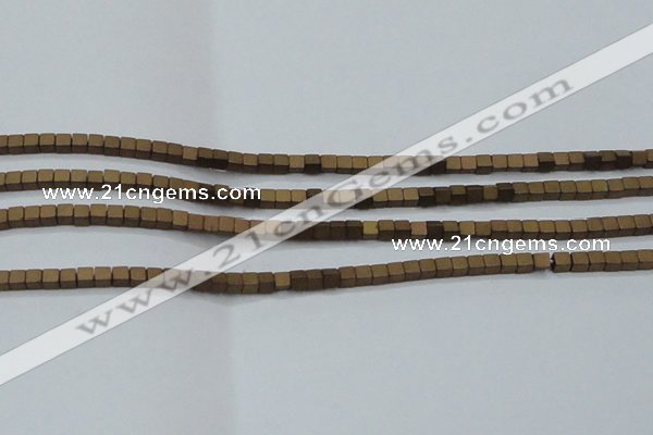 CHE609 15.5 inches 2*2mm cube matte plated hematite beads wholesale
